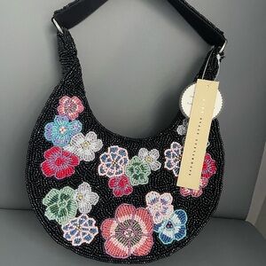 Studio 12 Black Floral Travel Beaded Bag Purse Handcrafted In India